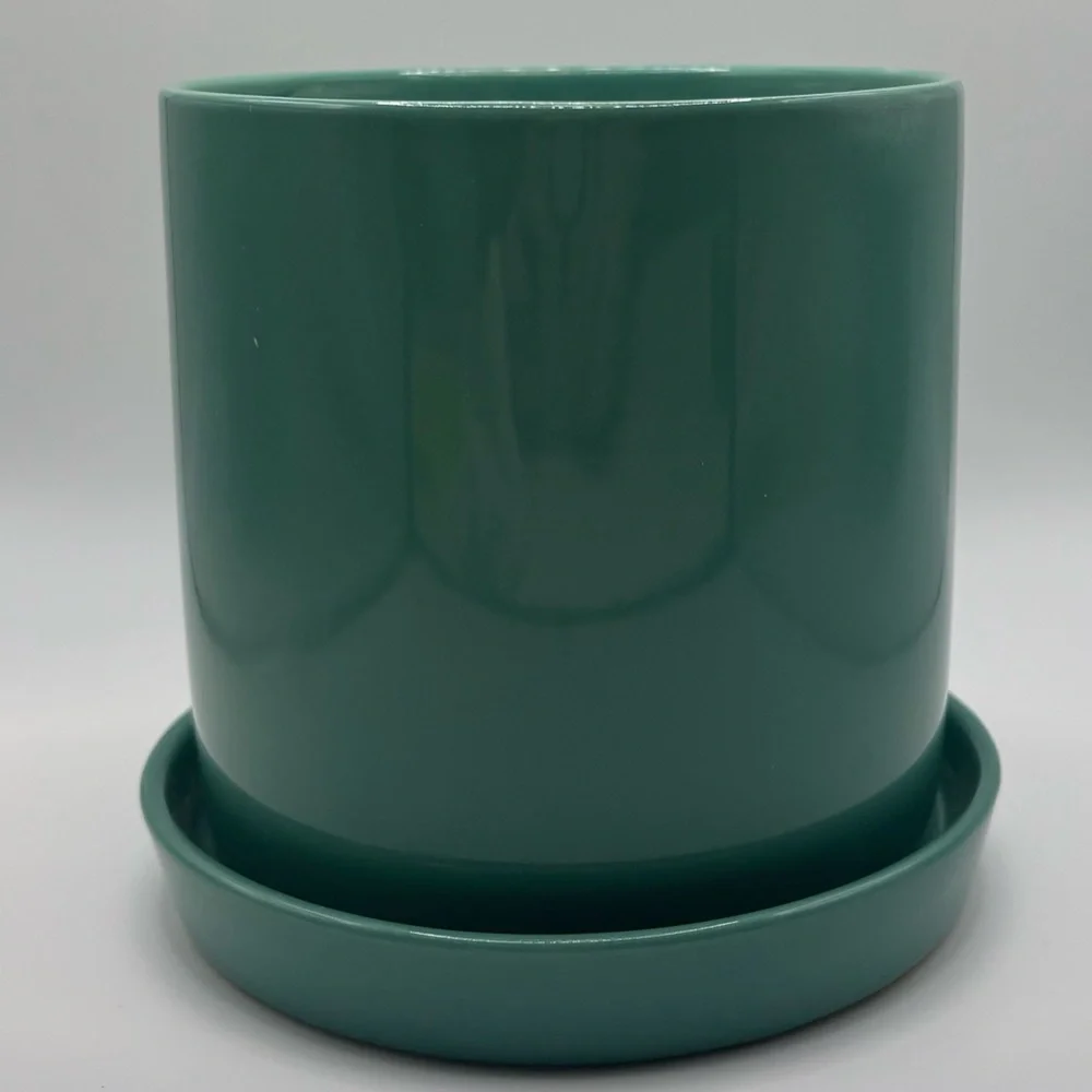 Turquoise Aqua Green Planter Pot with Saucer Porcelain Glossy 5” y2K Modern